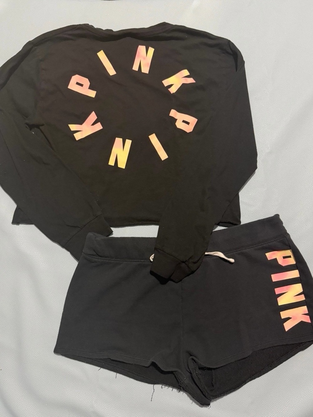 Victoria’s Secret PINK Cropped Long Sleeve & Shorts Set